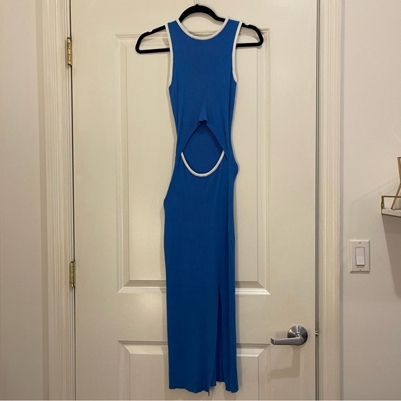 SIZE XS | Women's Cutout Tank Slit Ribbed Bodycon Midi Dress in Blue - Picture 4 of 4